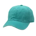 Detailed view of teal washed cotton baseball cap with vintage distressed texture and stitching - Adjustable / Emerald