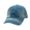 Retro distressed dark blue denim baseball cap with vintage frayed holes and worn edges - Adjustable / Distressed Dark Blue (Style 6)