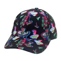 Detailed view of black baseball cap with vibrant multi-color abstract printed patterns - Black Colorful Abstract Print (Style 13)