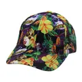 Detail of vibrant tropical floral print and artistic skull pattern on a baseball cap - Hibiscus Flower Art Skull Print (Style 14)