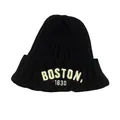 Gorro de punto negro Boston para bebés y niños gorro de invierno cálido con bordado - Ajustable / Negro