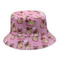 Pink reversible bucket hat featuring cute cartoon pug prints for sun protection - Pink Pug Musical Note Style (Style 10)