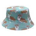Reversible bucket hat with cute Corgi dog print in light green for outdoor sun protection - Light Green Corgi (Style 12)