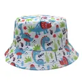Detail of white kids bucket hat featuring cartoon dinosaur prints and textured fabric - White Cartoon Dinosaur (Style 15)