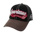 Berretto da baseball American retrò con ricamo invecchiato e stile vintage bicolore - Regolabile / Nero