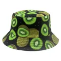 Detail of black bucket hat with vibrant green kiwi fruit print and durable fabric texture - Black Kiwi Style (Style 20)