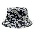 Close-up of white bucket hat featuring running black and khaki horse prints in detail - White Base Black Khaki Running Horse Pattern (Style 25)