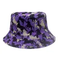 Detail of purple bucket hat with horse print, cotton fabric, and reinforced stitching - Purple Running Horse Print (Style 26)