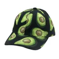 Black baseball cap featuring vibrant all-over hand-drawn avocado prints for a trendy look - Black Hand-Painted Avocado Print (Style 18)