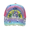 Dettaglio di paillettes reversibili su cappellino per bambini con unicorno e arcobaleno - Taglia Regolabile (48-54cm) / Stile Unicorno Arcobaleno Rosa