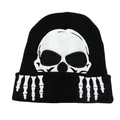 Gorro de punto de calavera luminosa para Halloween con estampados blancos sobre negro - Talla única / Negro