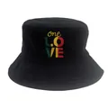 Close-up of black bucket hat featuring a colorful one LOVE embroidery design - Black One Love Style (Style 34)