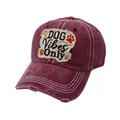 Burgundy washed cotton baseball cap with DOG Vibes Only patch and distressed details - Adjustable / Burgundy