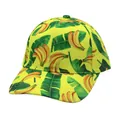 Yellow baseball cap with banana and tropical leaf print, curved brim canvas duckbill hat - Bright Yellow Banana Tropical Leaves Print (Style 21)