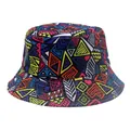 Detail of colorful geometric pattern and heart print on a versatile outdoor bucket hat - Multi-color Geometric Heart (Style 35)