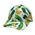 White baseball cap with tropical banana fruit and green leaf print patterns - White Banana Tropical Leaves Print (Style 22)
