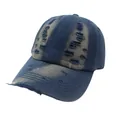 Vintage washed navy blue baseball cap with heavy distressed details and ripped brim style - Adjustable / Navy Blue