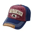 Vintage washed denim baseball cap with San Francisco embroidery and retro color block design - Adjustable / Navy Blue