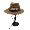 Brown breathable straw fedora hat with mesh crown and crocodile textured band for men - Coffee Mesh Style