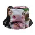 Close-up of bucket hat with funny cow face print on high-quality cotton twill fabric - Funny Cow Face Style (Style 38)