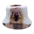 Detail of white bucket hat with high-quality quokka print and stitching details - White Quokka Style (Style 39)
