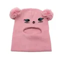 Passamontagna in maglia rosa per bambini con pompon soffici e ricami a gatto carini - Taglia unica / Rosa