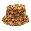 Detailed pattern of Halloween bucket hat with pumpkins ghosts and spider webs - Size M (56-58cm) / Halloween Yellow Pumpkin Print