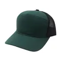 Seitenansicht der dunkelgrünen und schwarzen Mesh-Trucker-Kappe mit verstärktem Schirm - Schlichter Stil / Einfarbig Grün