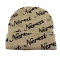 Khaki knitted beanie with black Nerest jacquard pattern for winter outdoor warmth - Coffee