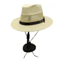 Detail of beige straw hat featuring mesh ventilation and brown crocodile texture band - Beige Mesh Style