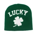 Berretto in maglia verde con scritta LUCKY bianca e motivo a quadrifoglio autunno inverno - Taglia unica / Stile Trifoglio LUCKY / Verde