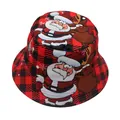 Cappello da pescatore natalizio con Babbo Natale e renne in motivo a quadri rosso e nero - M(56-58cm) / Stile Rosso di Natale 1