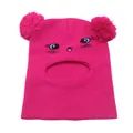 Passamontagna rosa in maglia con ricamo di gatto e doppi pompon per bambini - Taglia unica / Rosso rosa