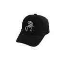 Classic black washed cotton baseball cap with white dinosaur skeleton embroidery - Adjustable / Black