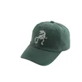 Dark green kids' washed baseball cap featuring white dinosaur skeleton embroidery - Adjustable / Green