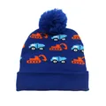 Berretto invernale in maglia per bambini con motivi di escavatore e pompon blu scuro - 48-52cm / Blu