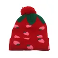 Gebreide aardbeienmuts voor kinderen met een rode pompon voor warmte in de winter - Eén maat / Rood