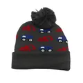 Dettaglio del cappello in maglia grigio per bambini con pompon e motivi di auto - 48-52cm / Grigio