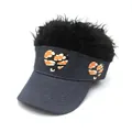 Creative camouflage heart wig baseball hat in navy denim with black hair spikes - Adjustable / Black Wig
