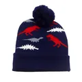 Bonnet en maille bleu marine pour enfants avec motif dinosaure et pompon doux - Bleu marine