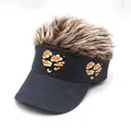 Funny denim camo heart baseball cap with synthetic hair wig extension for outdoor party - Adjustable / Brown Wig