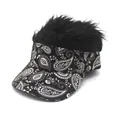 Funny paisley baseball cap with black wig hair top for parties and fashion costumes - Adjustable / Black Wig
