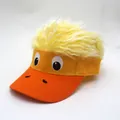 Detail of yellow cartoon duck visor hat with funny faux hair and eye embroidery - Adjustable / Little Duck Style (Orange-Red)