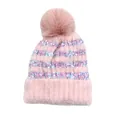Berretto in maglia a righe per bambini con pompon grande e polsino a coste calde - Taglia unica / Rosa