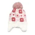 Dettaglio della trama in maglia del cappello invernale da bimba con fiori in 3D - Taglia unica / Bianco