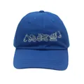 Navy blue kids baseball cap featuring gray embroidery of excavators and dump trucks - Adjustable (48-54cm) / Blue