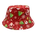 Sombrero de pescador rojo de Navidad con estampados de Papá Noel y árboles festivos - M / Estampado Papá Noel Rojo