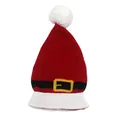 Classic red Santa Claus knitted beanie with stripe belt design and white pom pom - One Size / Santa Claus Belt Style