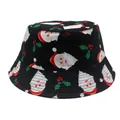 Detalle de los motivos de Papá Noel y acebo en el gorro de pescador navideño negro - M / Negro Papá Noel Acebo Estampado