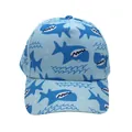 Detailed close-up of light blue kids baseball cap with cartoon shark pattern print - Adjustable [48-54cm] / Light Blue Cartoon Shark (Pattern 4)